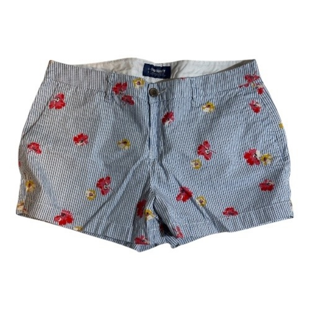 Old Navy Womens Blue Stripe Floral Print‎ Everyday Chino Shorts Size 30